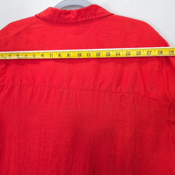 Tahari Linen Tunic Top Shirt Red 3/4 Sleeve Collared Button Side Women 2X - Picture 5 of 8